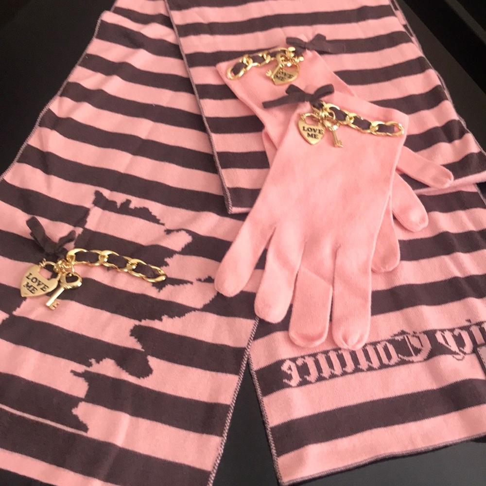 Juicy Couture gloves and scarf pink and brown